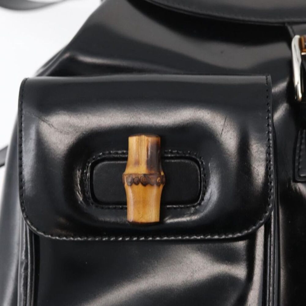 Gucci Vintage Bamboo Backpack Patent Leather Black Patent_Leather Backpack Bag - Picture 13 of 16